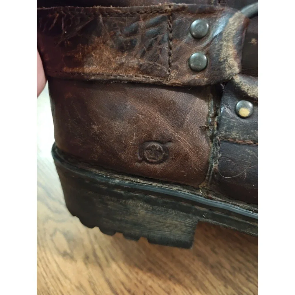 Born Mens Brown Leather Harness Engineer Moto Boots M6543 Size 9.5 Biker